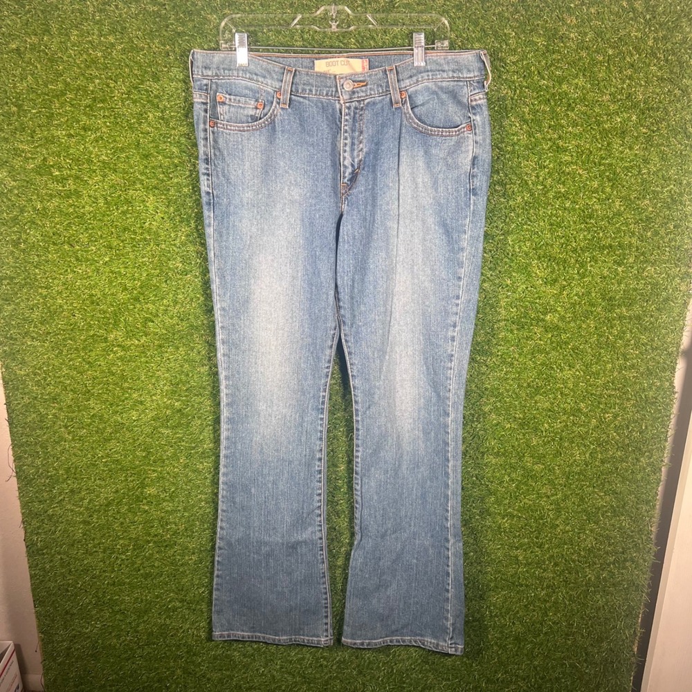 Levis 515 Boot‎ Cut Jeans Blue Light Wash Stretch Denim Womens 12L Long